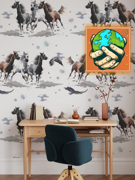 Watercolor Horses Wallpaper, Horse Wall Art with white background