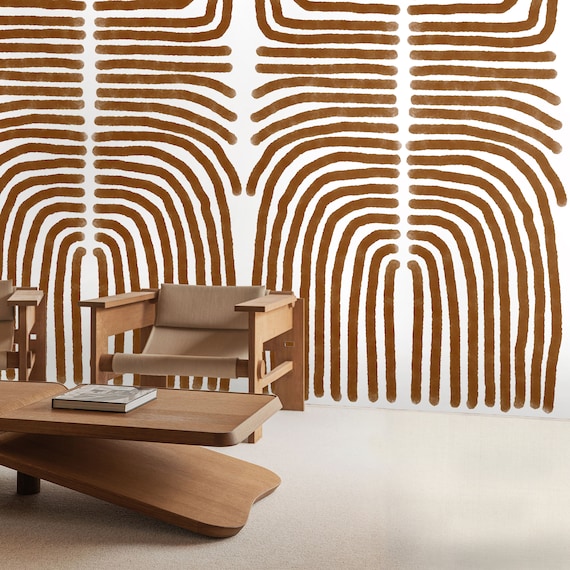 Brown Earth Tone Boho Wallpaper, Minimal Abstract Artistic Wall Decor for Living Room Bedroom, Modern Neutral Wall Art, Modern Design