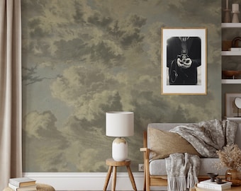 Extra Large Vintage Clouds Sky Wallpaper, Storm Cloud Watercolor Wall Decor, Vintage Aesthetic Clouded Wall Art for Home