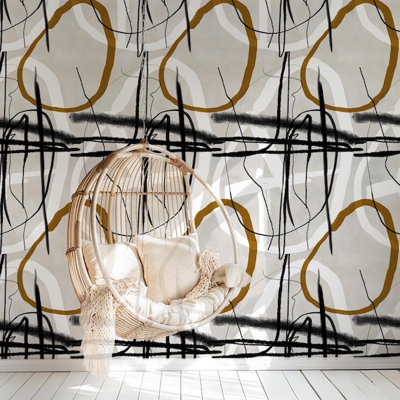 Neutral Modern Wallpaper: Abstract Minimalist Wall Art Painting for Contemporary Home Decor