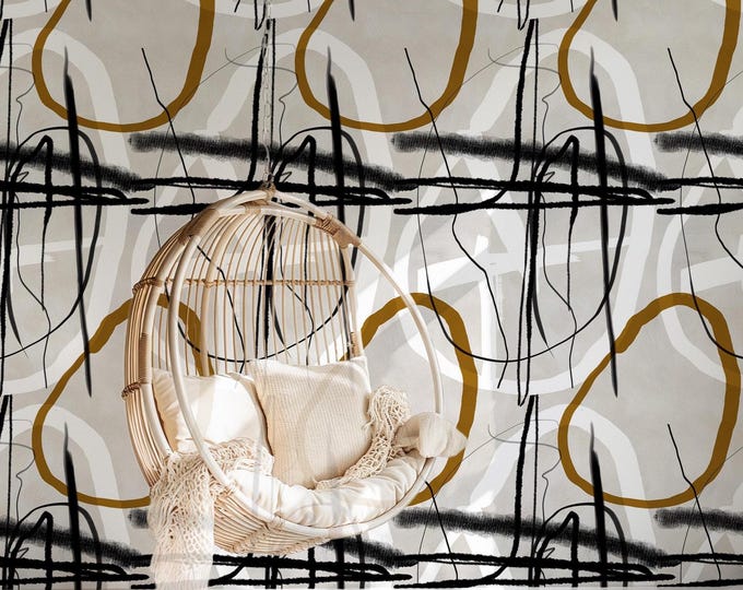 Neutral Modern Wallpaper: Abstract Minimalist Wall Art Painting for Contemporary Home Decor