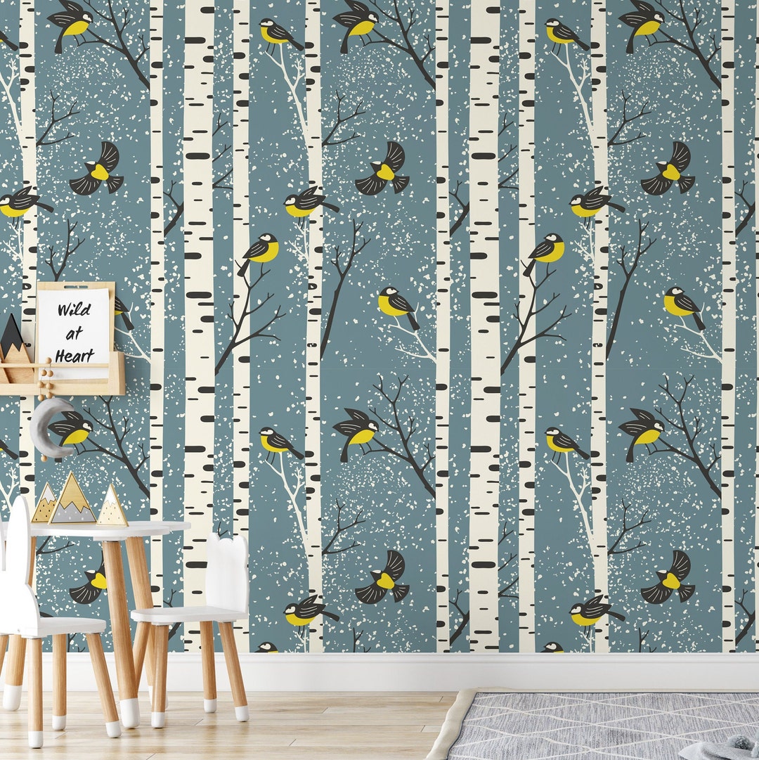Woodland Birch Nursery Wallpaper, Birches Forest Children Wall Decor Etsy