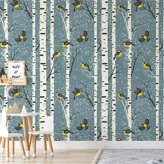 Woodland Birch Nursery Wallpaper, Birches Forest Children Wall Decor