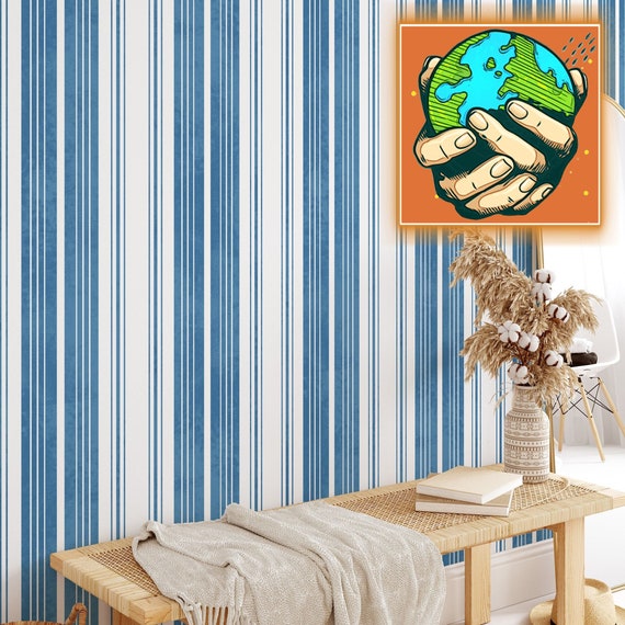 Blue and White Striped Wallpaper, Stripes Wallpaper, Stripe Wall Mural