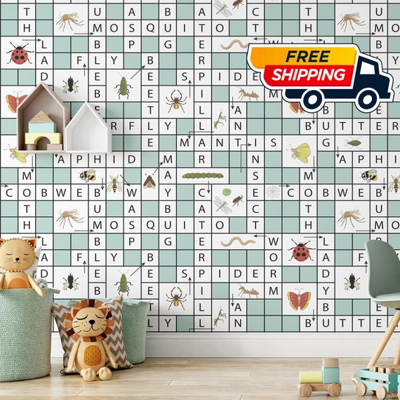 Scrabble wallpaper for Kids Room Decor, Scrabble Tiles Ornaments Wall Art