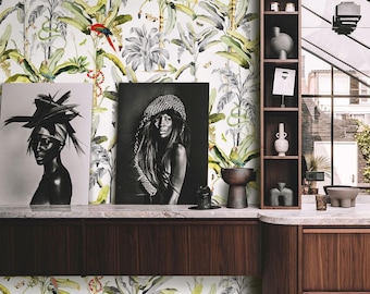 Extra Large Tropical Wallpaper Jungle Botanical Wall Decor Palm Leaves Bedroom Art Mural