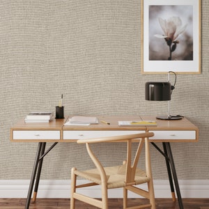 Neutral Tones Sisal Wallpaper, Minimalist Design Canvas Texture Hotel Wall Decor, Office Wall Decor Canvas image 2