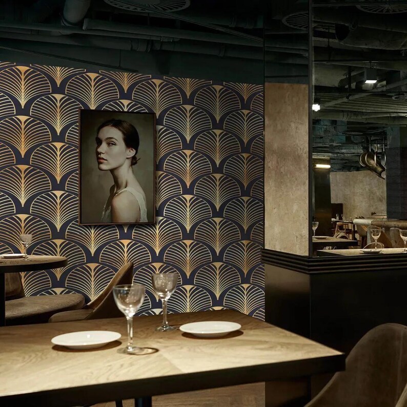 Art Deco Wallpaper - Luxurious Black & Gold Fan Design | Vintage and Retro Home Decor image 4