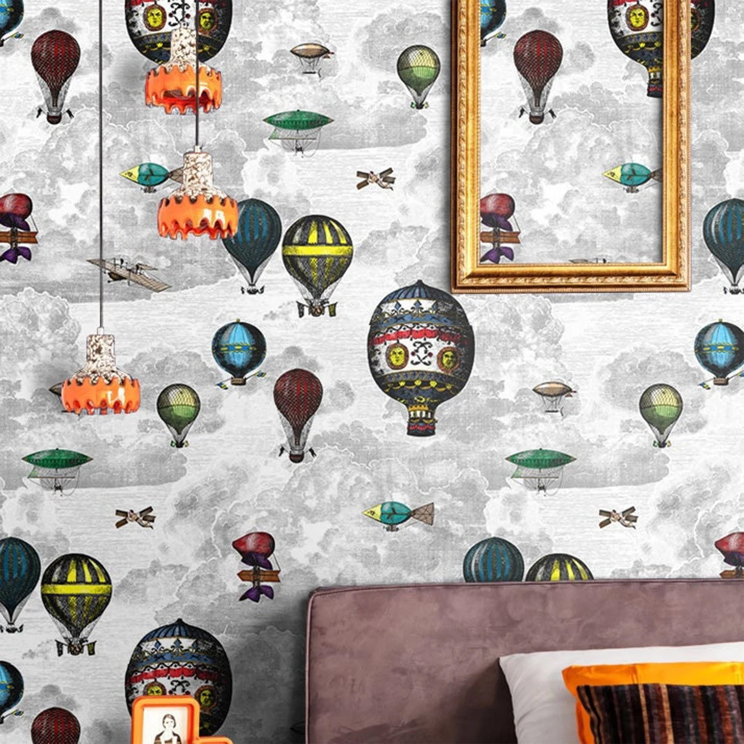 Hot Air Balloons Wallpaper with Vintage Airships, Vintage Illustration