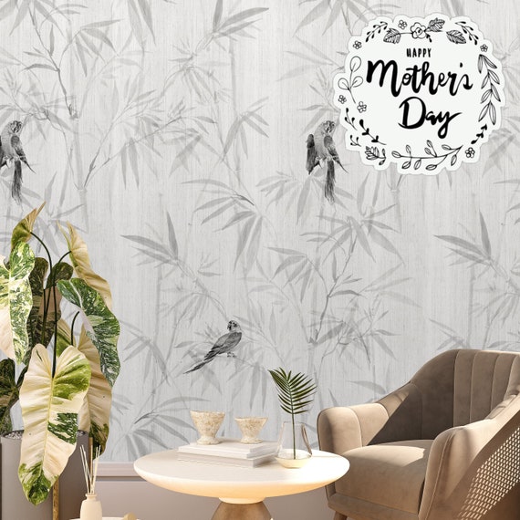 Japandi Aesthetic Bamboo Wallpaper, Black and White Asian Decor Bamboo Wall, Forest Chinoiserie