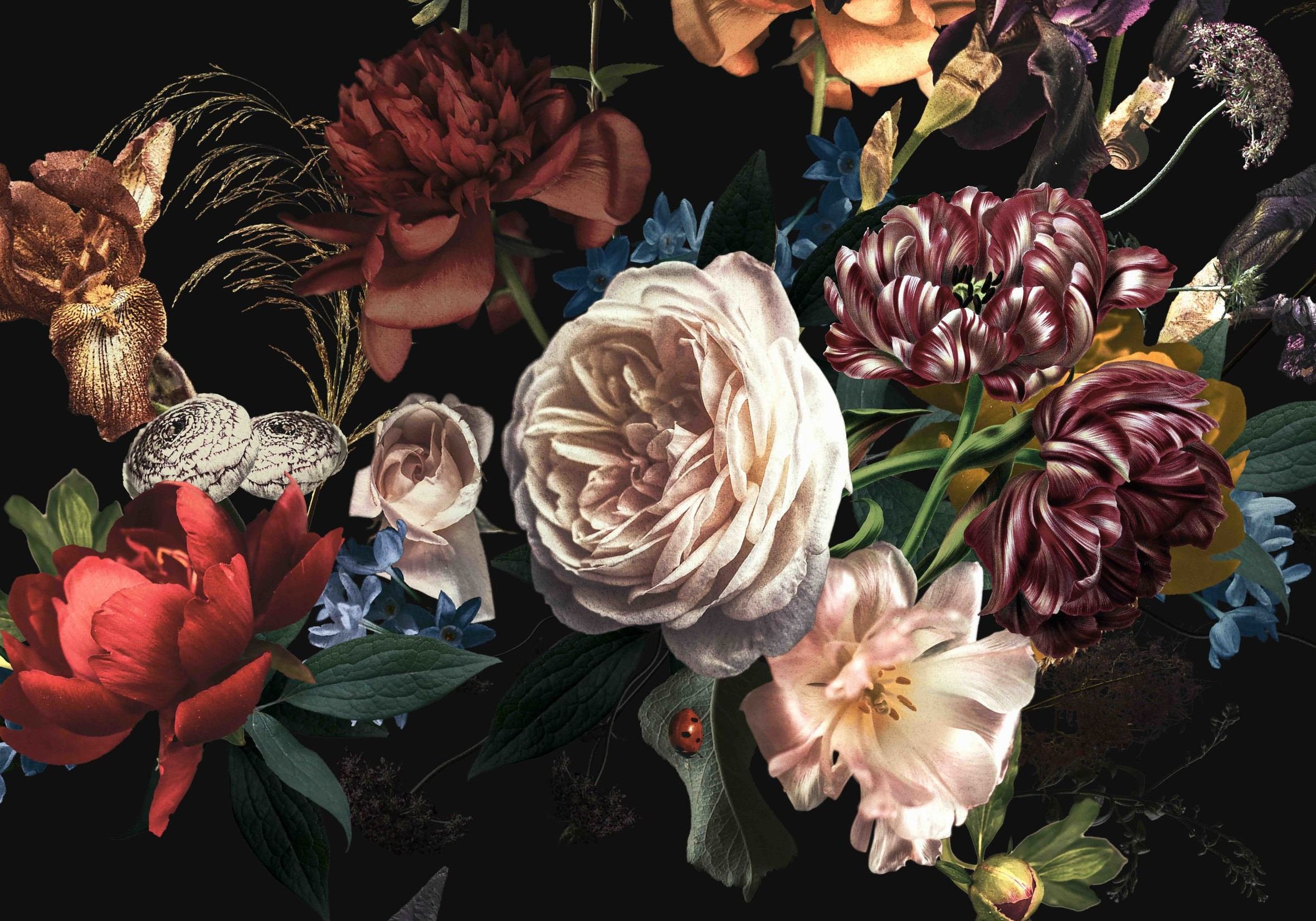 Floral Wallpaper Dark Background Dark Floral Wallpaper, Feature Wall, Vintage Wall Paper