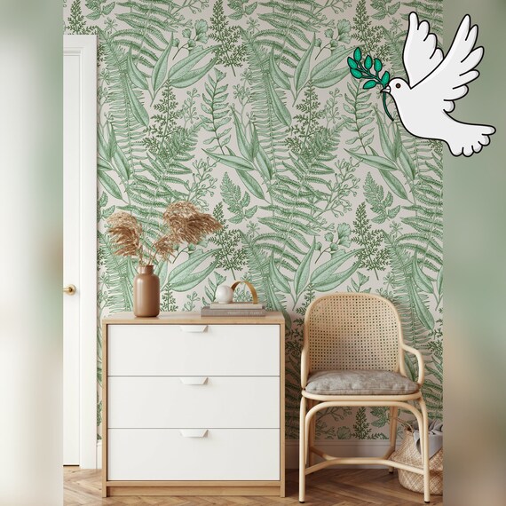 Fern Wallpaper, Botanical Print, Bohemian Home Decor, Customizable Wall Paper