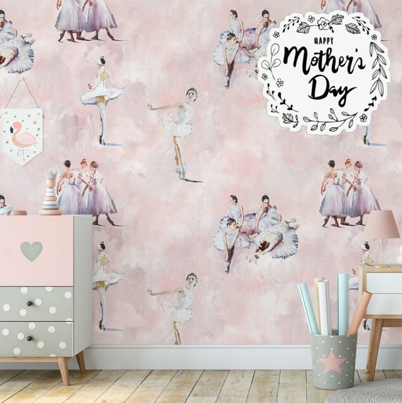 Little Dancers Ballet Wallpaper, Ballroom Wall Art for Nursery Decor, Pink Ballet Classic Dance