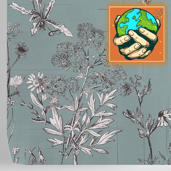 Bohemian Floral Wildflower Wallpaper, Botanical Print Flower Illustration Country Home Wall Decor, Herbs Wall Art