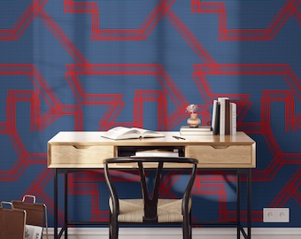 Blue and Red Sketched Line Minimal wallpaper, Minimal Line Abstract Wall Decor