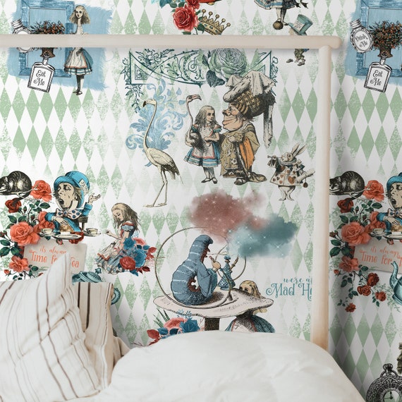 Alice in Wonderland Themed Wallpaper: Enchanting Fairy Tale Wall Mural for Magical Decor, Whimsical Art Alice Wall Decor,