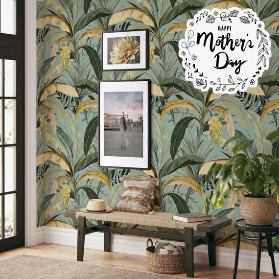 Green and Yellow Banana Leaf Wallpaper, Jungle Wall Decor, Bring Nature Indoors with a Fresh and Modern Design