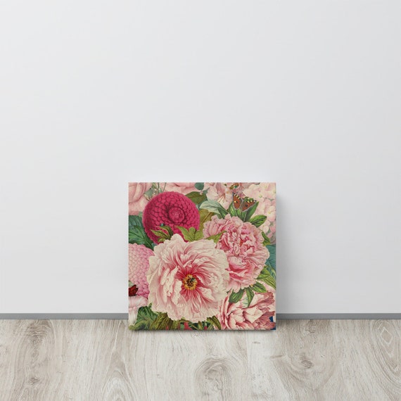 pink Floral canvas useful gifts also for coffee bar decor, aesthetic framed home inspo