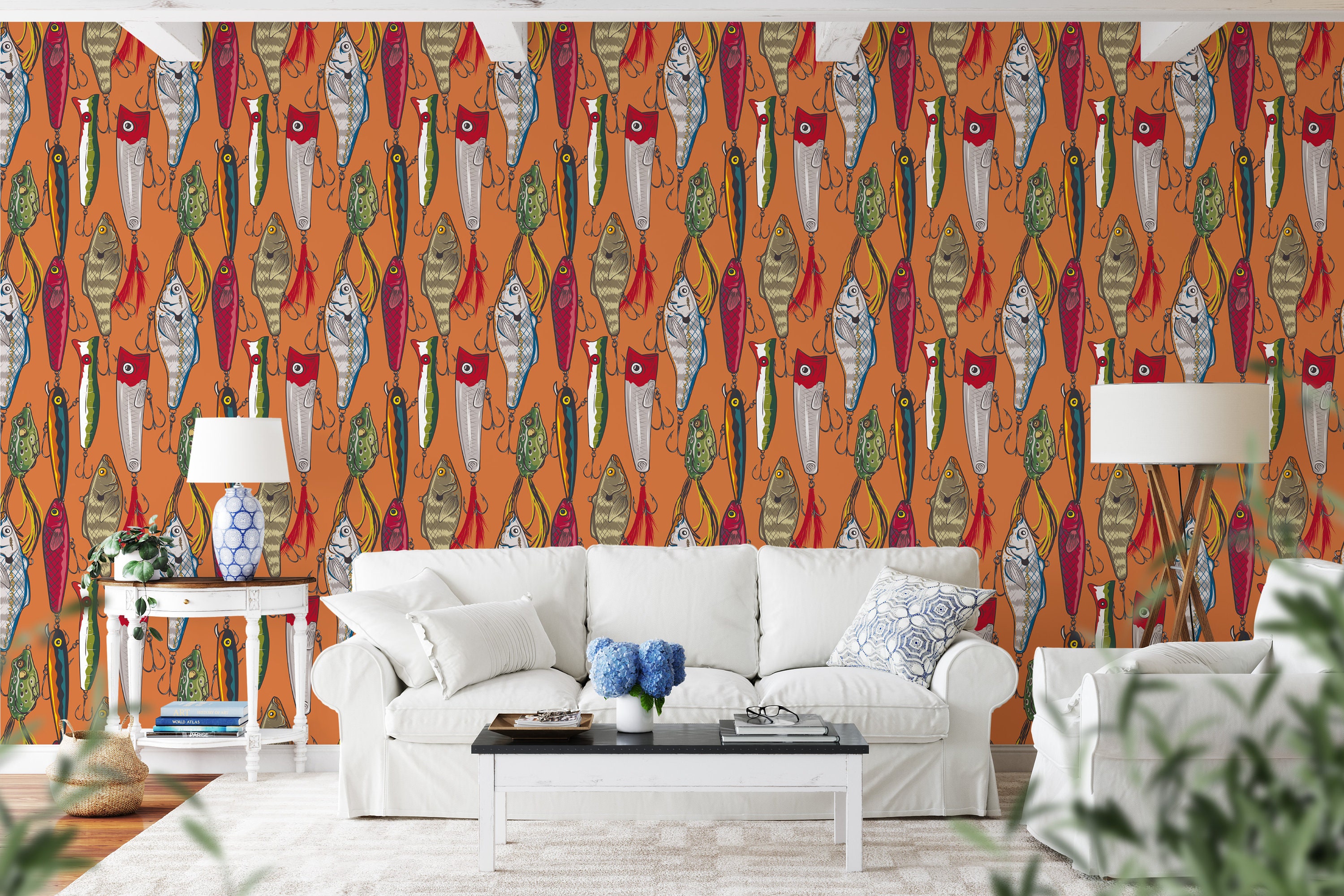 Fishing Hook Wallpaper, Fisherman Catching Fish Wall Art, Fishing Lures