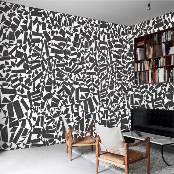 Black and White Geometric Wallpaper, Modern Abstract Wall Decor, High-Quality Non-Woven Wallpaper for Living Room & Bedroom