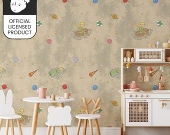 Official Little Prince Boat Wallpaper - Vintage Cosmic Journey Pattern for Kids Room & Study Decor