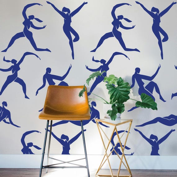 Blue Dancers Artistic Wallpaper – Modern Abstract Wall Decor for Living Room & Bedroom Accent