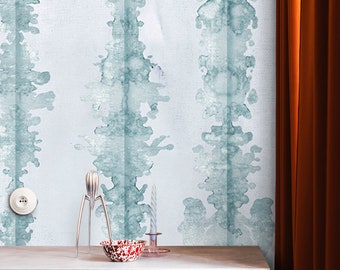 Soft Blue Inkblot Wallpaper, Calming Symmetry on White, Contemporary Wall Art Ink Blots Shibori Wallpaper, Extra Large Wall Art