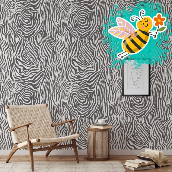 Black and White Zebra Wallpaper, Animal Print Wall Decor for Boho Decor