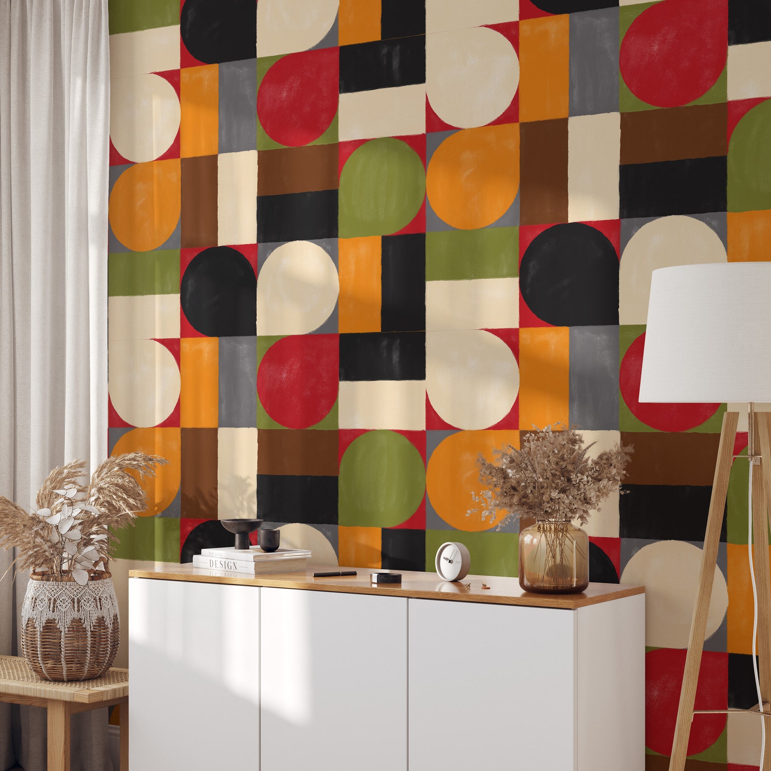 Mid Century Modern Retro Wallpaper Vintage Geometric Etsy
