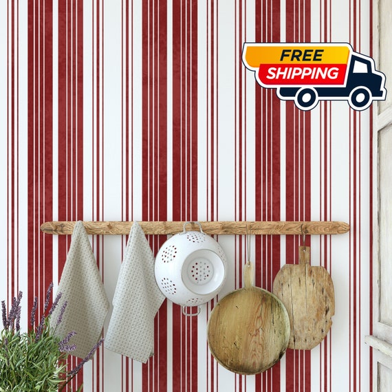 Red and White Striped Wallpaper, Stripes Wallpaper, Stripe Wall Mural