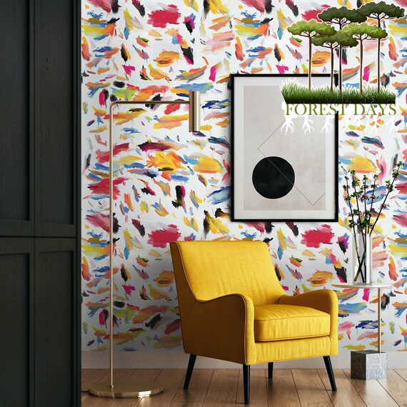 Brushstroke Print Colorful Wallpaper for Modern Wall Art