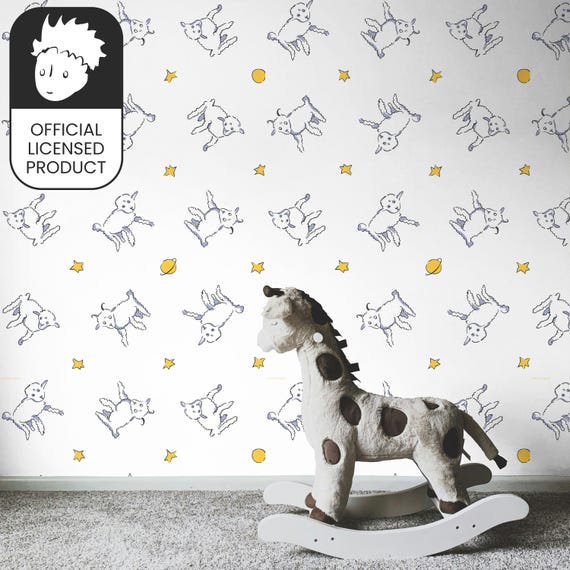Official Little Prince Lambs Dreams Wallpaper - Soft White Sheep Pattern for Nursery & Kids Room Decor