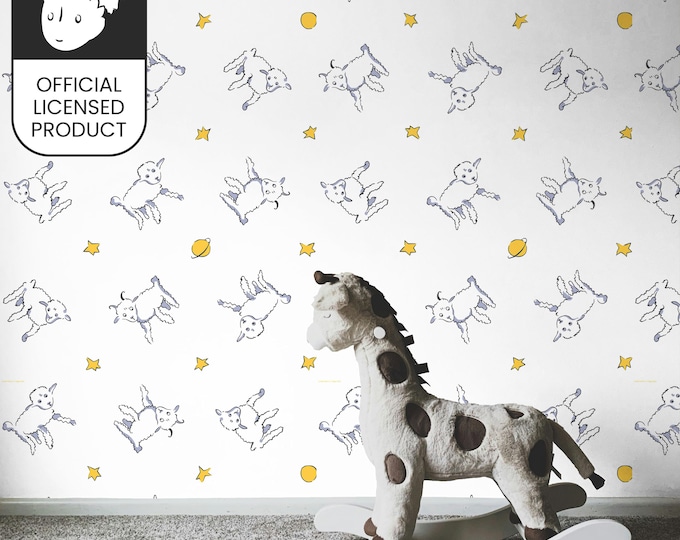 Official Little Prince Lambs Dreams Wallpaper - Soft White Sheep Pattern for Nursery & Kids Room Decor