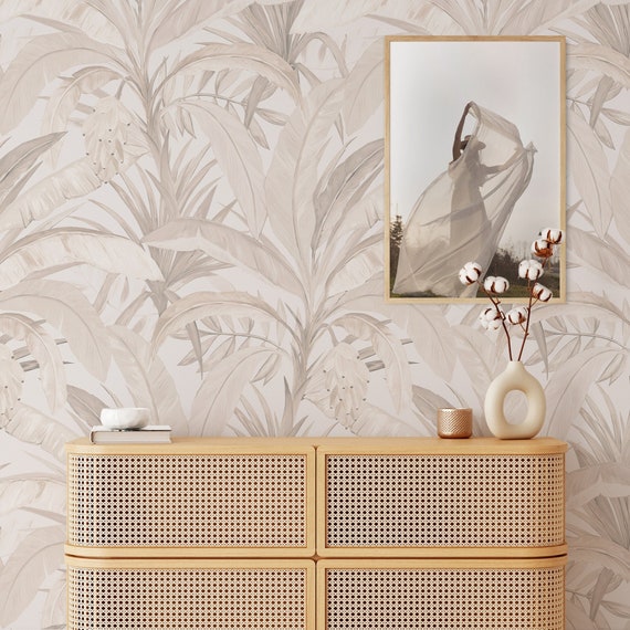 Banana Forest - Serene and Tranquil Wall Mural, Neutral Tones Jungle Wallpaper, Boho Chic Wall Art