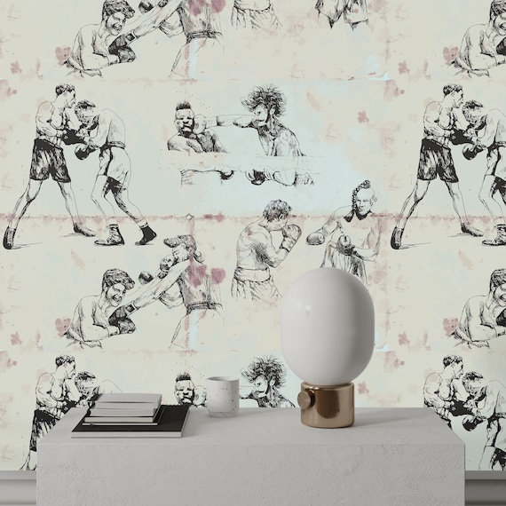 Vintage Boxing Illustration Wallpaper, Retro Sports Theme, Boxe Wallpaper