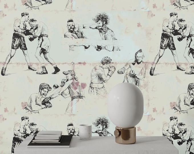Vintage Boxing Illustration Wallpaper, Retro Sports Theme, Boxe Wallpaper