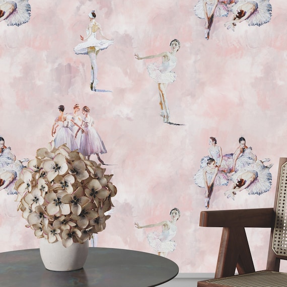Little Dancers Ballet Wallpaper, Ballroom Wall Art for Nursery Decor, Pink Ballet Classic Dance