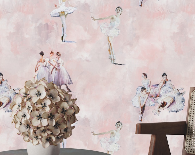 Little Dancers Ballet Wallpaper, Ballroom Wall Art for Nursery Decor, Pink Ballet Classic Dance