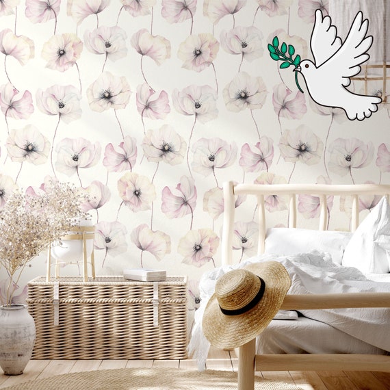 Watercolor Peony Wallpaper, Soft Pink and White Flowers Wall Mural, Blush Peonies Wallpaper