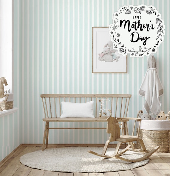 Light Blue Striped Wallpaper, Kids Room Wall Art, Blue White Simple Stripes Roll