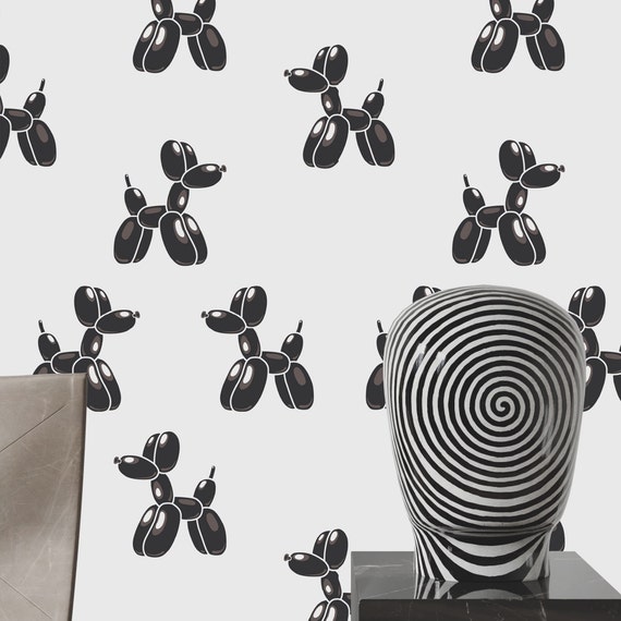 Dog Balloon Wallpaper, Black and White Modern Art Wall Decor, Artistic Wall Art