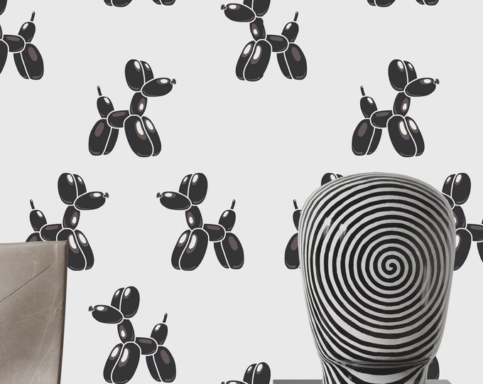 Dog Balloon Wallpaper, Black and White Modern Art Wall Decor, Artistic Wall Art