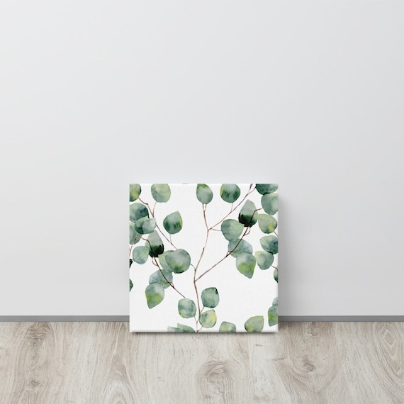 Vintage Watercolor Green Leaves Canvas useful gifts also for coffee bar decor, aesthetic framed home inspo