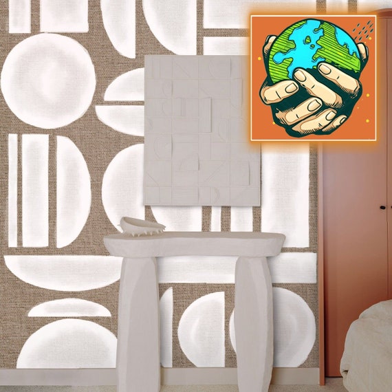 Modern Geometric Wallpaper, Extra Large Grass Cloth Raffia Abstract Wallpaper, Textured Linen Look - WALLPAPERS4BEGINNERS