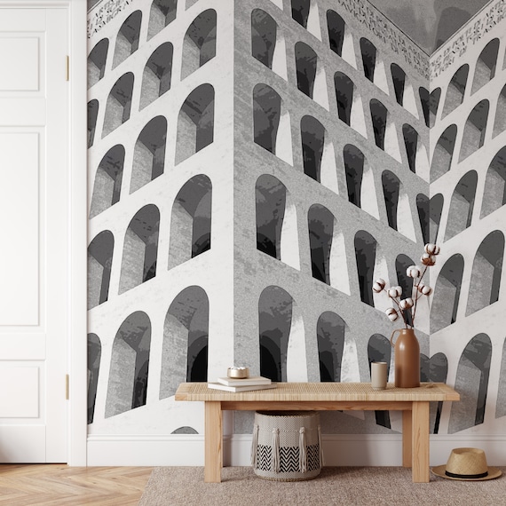 Modern Palace Wallpaper - Contemporary Black & White Design, Monochrome Decorative Wallpaper for Stylish Interiors and Beginners