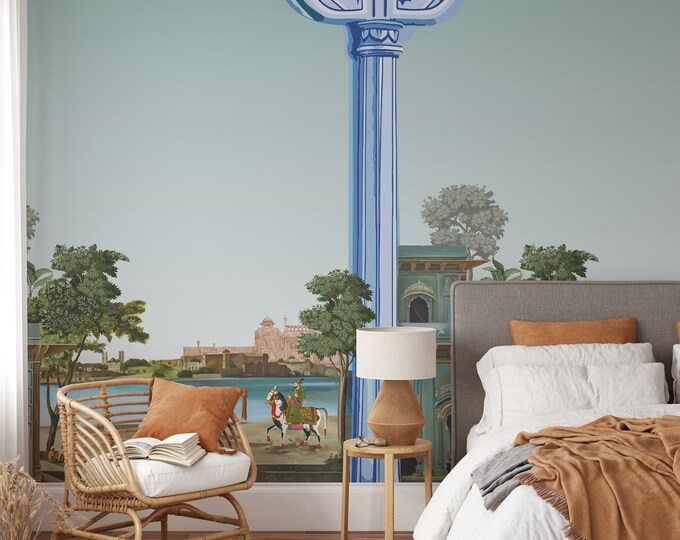 Extra Large Indian Wallpaper, Rajasthan Wall Mural, Colorful Indian Horsemen Riders Wall Art, Indian Landscape Wall Decor