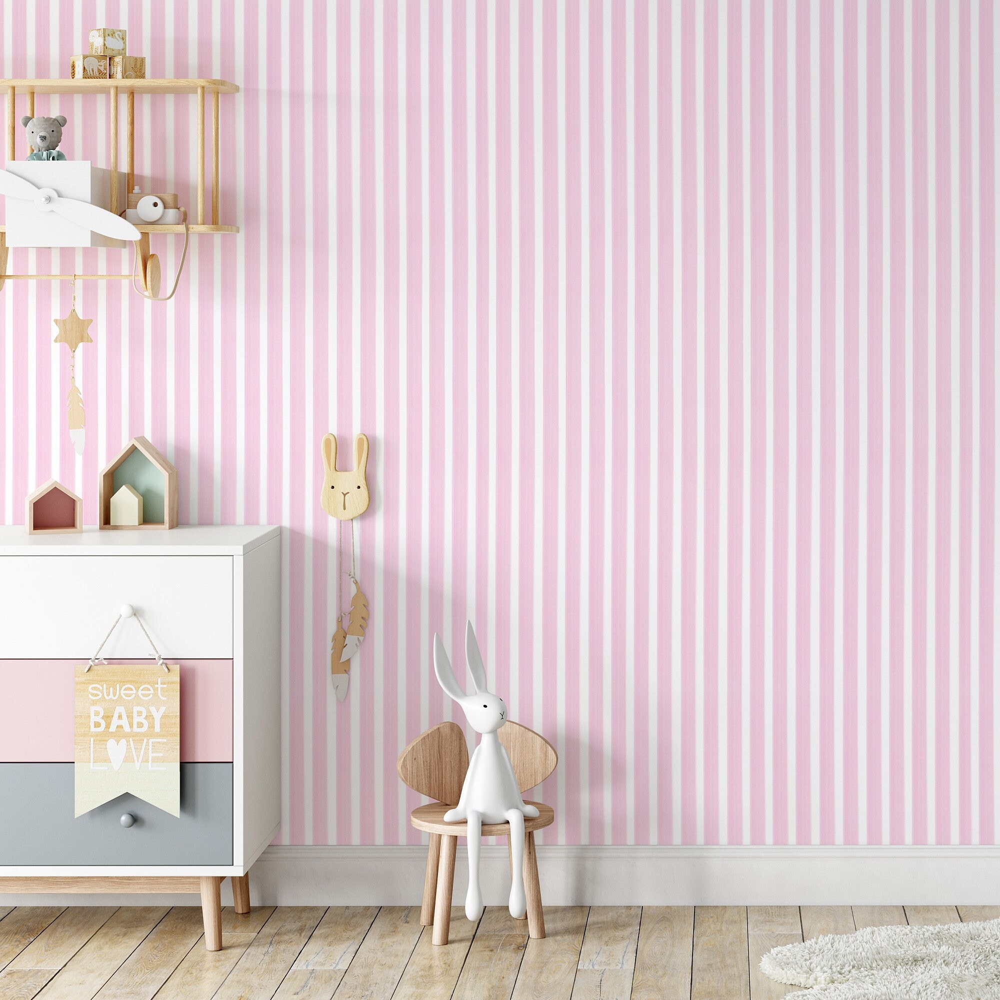 Pastel Irregular Striped Wallpaper Pink and Green  lifencolors