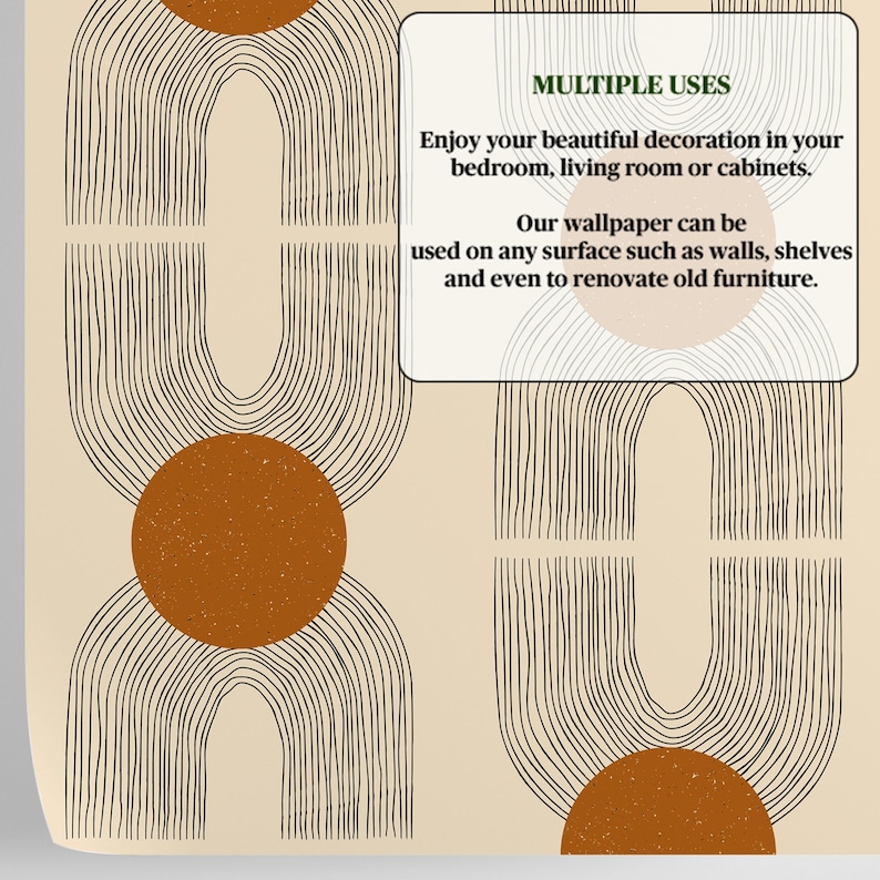Art Deco Geometric Wallpaper, Masculine Earth Tone Mid Century Bedroom Decor, Beige Retro Vintage Wallpaper image 3