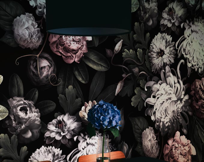 Peony Wallpaper for Dark Floral Mural, Wild Flowers Modern Wall Art Bedroom Decor