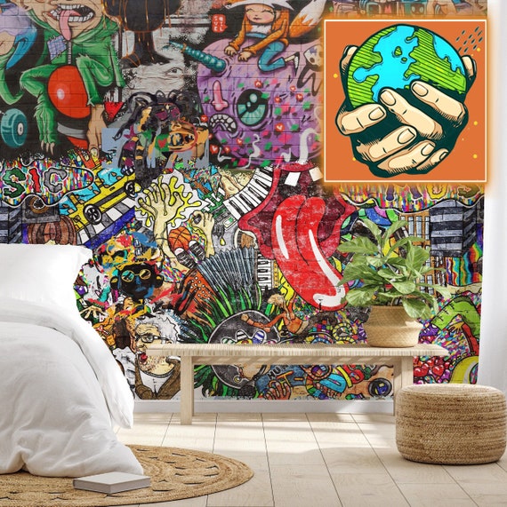 Graffiti Wallpaper Wall Mural, Street Art Scenic Wall art, Art Collage Wall Decor